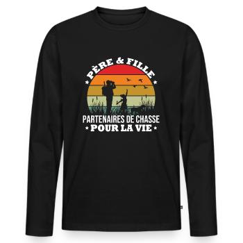 Chasse : Père et Fille Partenaires - T-shirt manches longues Premium bio Homme - noir - Devant - Nico (187cm)