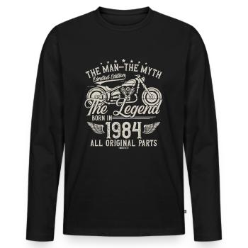 1984 Vintage Man Myth Legend Motorcycle - Men's Premium Organic Long Sleeve Shirt - black - Front - Nico (187cm)