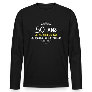 anniversaire 50 ans cadeau humour - T-shirt manches longues Premium bio Homme - noir - Devant - Nico (187cm)