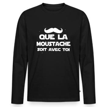 Moustache cadeau drôle moustachu parodie film - T-shirt manches longues Premium bio Homme - noir - Devant - Nico (187cm)