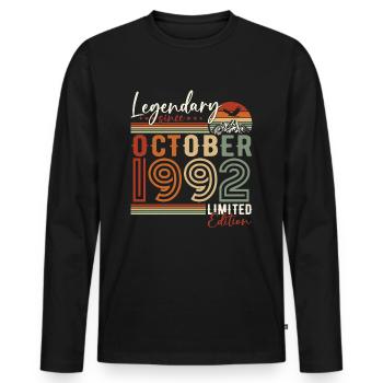 Légendaire Octobre 1992 Anniversaire de naissance - T-shirt manches longues Premium bio Homme - noir - Devant - Nico (187cm)