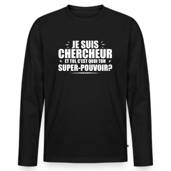 Ich bin Forscher. Was ist deine Superkraft? - Männer Premium Bio Langarmshirt - Schwarz - Vorne - Nico (187cm)