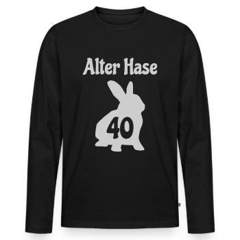 40 years old hand - Men's Premium Organic Long Sleeve Shirt - black - Front - Nico (187cm)