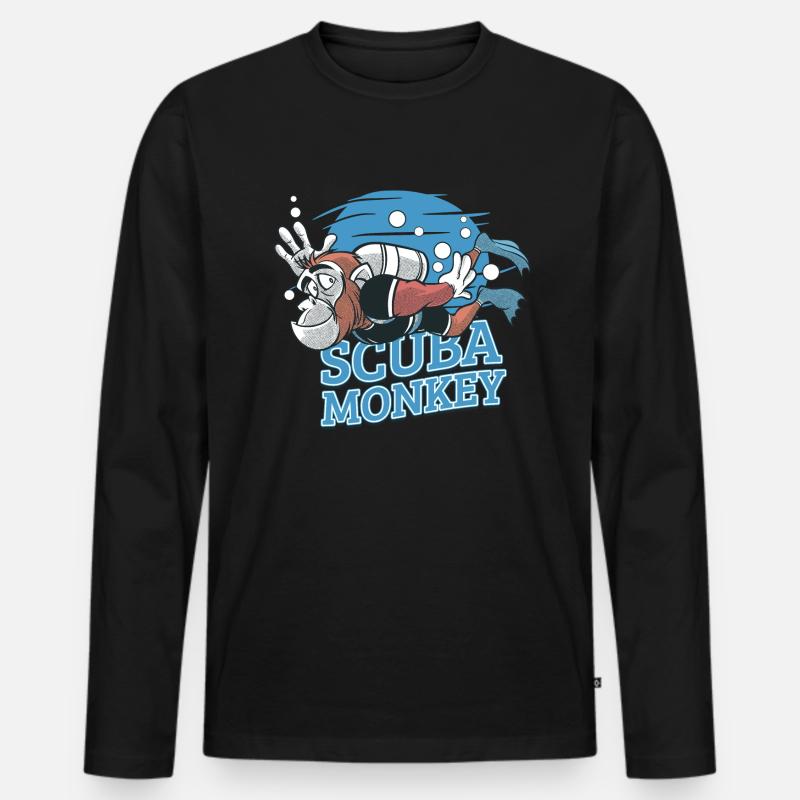 Scuba Monkey - Tauchen Schimpanse - Männer Premium Bio Langarmshirt - Schwarz