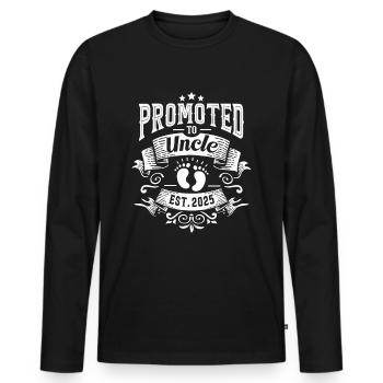 Promoted to uncle set for 2025 - Men's Premium Organic Long Sleeve Shirt - black - Front - Nico (187cm)