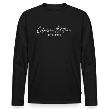 Classic Edition 1963 – minimalist typography - Men's Premium Organic Long Sleeve Shirt - black - Front - Nico (187cm)
