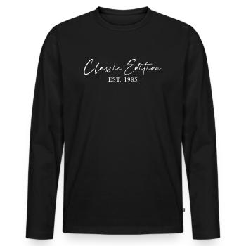 Classic Edition 1985 – minimalist typography - Men's Premium Organic Long Sleeve Shirt - black - Front - Nico (187cm)