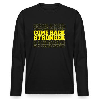 COME BACK STRONGER - COMEBACK - RÜCKKEHR - FITNESS - Männer Premium Bio Langarmshirt - Schwarz - Vorne - Nico (187cm)