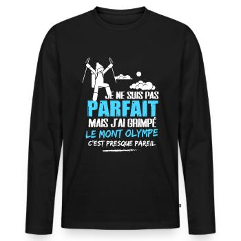 Mont Olympe cadeau drôle alpiniste - T-shirt manches longues Premium bio Homme - noir - Devant - Nico (187cm)