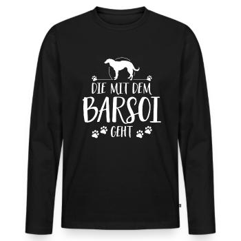 DIE MIT BARSOI GEHT Hunde Hundespruch Wilsigns - Männer Premium Bio Langarmshirt - Schwarz - Vorne - Nico (187cm)