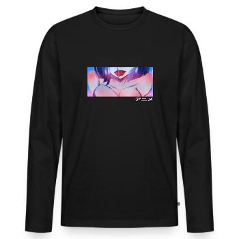Anime Girl Eyes "Anime" in Japanese script - Men's Premium Organic Long Sleeve Shirt - black - Front - Nico (187cm)