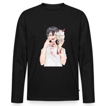 Japon Oni Masque Anime Otaku - T-shirt manches longues Premium bio Homme - noir - Devant - Nico (187cm)