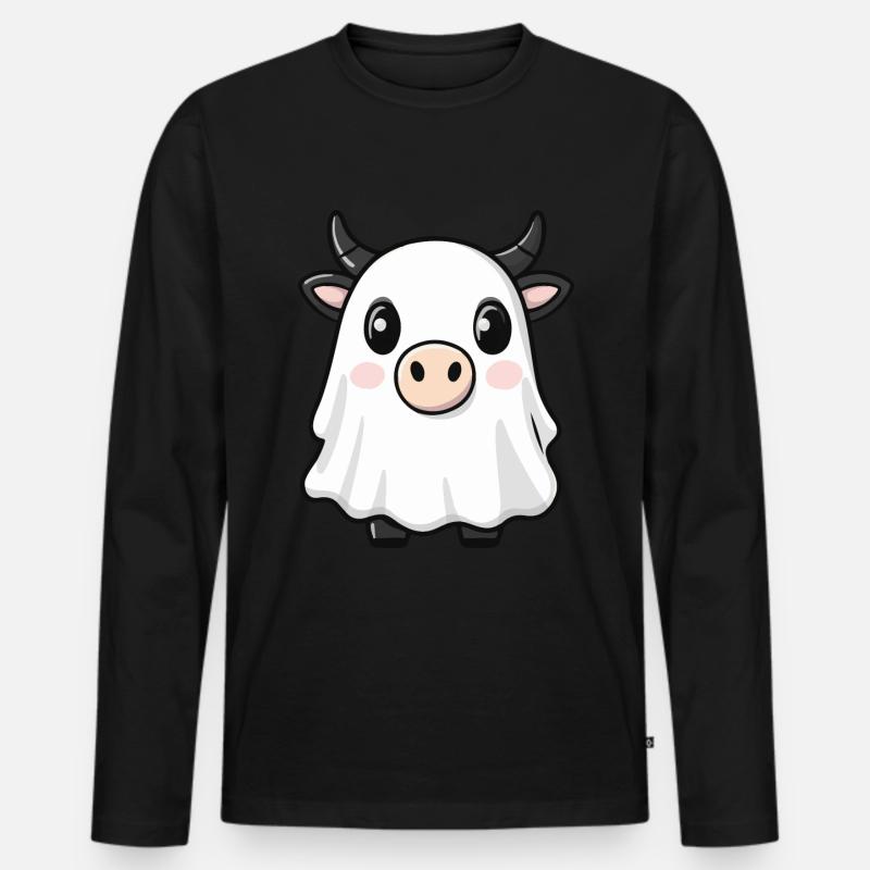 Kuh Halloween Lustig Geist - Männer Premium Bio Langarmshirt - Schwarz