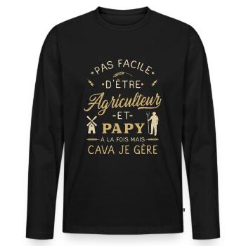 Papy Agriculteur Humour Agricole Agriculture - T-shirt manches longues Premium bio Homme - noir - Devant - Nico (187cm)