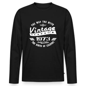 Année de naissance Anniversaire Millésime 1973 - T-shirt manches longues Premium bio Homme - noir - Devant - Nico (187cm)
