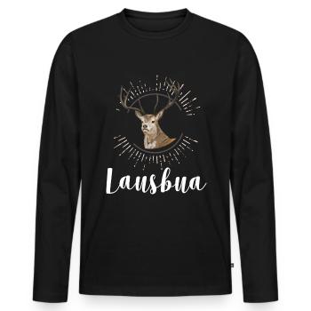 Lausbua Hirsch Lederhosen - Männer Premium Bio Langarmshirt - Schwarz - Vorne - Nico (187cm)