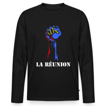 Puissance Drapeau La Reunion Cadeau Homme - T-shirt manches longues Premium bio Homme - noir - Devant - Nico (187cm)