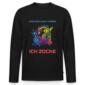 Kann dich nicht hören ich zocke - Gamer, Headset - Männer Premium Bio Langarmshirt - Schwarz - Vorne - Nico (187cm)