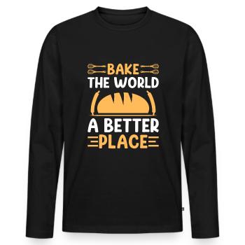 Boulangerie Boulangerie Pâtisserie Confiserie Boulanger Confiserie - T-shirt manches longues Premium bio Homme - noir - Devant - Nico (187cm)