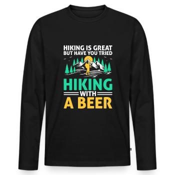 Wandern Wanderer Natur Trekking Outdoor Bergsteigerin - Männer Premium Bio Langarmshirt - Schwarz - Vorne - Nico (187cm)