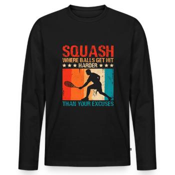 Joueur de squash Joueur de squash Joueur de tennis Raquetball Spor - T-shirt manches longues Premium bio Homme - noir - Devant - Nico (187cm)