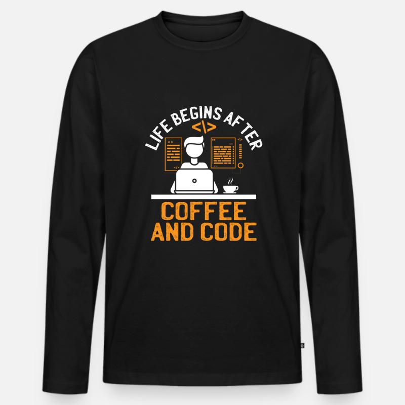 Café Codage Programmeur Codeur Développeur Nerd Coff T-shirt manches longues Premium bio Homme