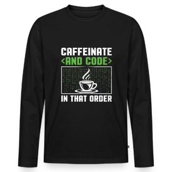 Café Codage Programmeur Codeur Développeur Nerd Coff - T-shirt manches longues Premium bio Homme - noir - Devant - Nico (187cm)