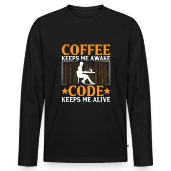 Café Codage Programmeur Codeur Développeur Nerd Coff - T-shirt manches longues Premium bio Homme - noir - Devant - Nico (187cm)