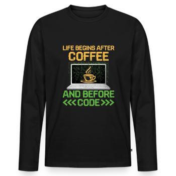 Coffee Coding Programmer Coder Developer Nerd Coff - Men's Premium Organic Long Sleeve Shirt - black - Front - Nico (187cm)