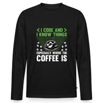 Café Codage Programmeur Codeur Développeur Nerd Coff - T-shirt manches longues Premium bio Homme - noir - Devant - Nico (187cm)