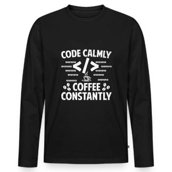 Café Codage Programmeur Codeur Développeur Nerd Coff - T-shirt manches longues Premium bio Homme - noir - Devant - Nico (187cm)