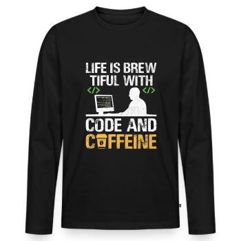 Café Codage Programmeur Codeur Développeur Nerd Coff - T-shirt manches longues Premium bio Homme - noir - Devant - Nico (187cm)