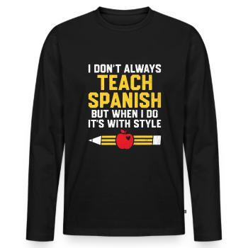 Professeur de langues étrangères École Professeurs de langues - T-shirt manches longues Premium bio Homme - noir - Devant - Nico (187cm)