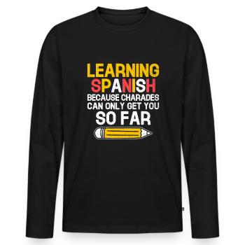 Professeur de langues étrangères École Professeurs de langues - T-shirt manches longues Premium bio Homme - noir - Devant - Nico (187cm)