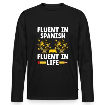 Professeur de langues étrangères École Professeurs de langues - T-shirt manches longues Premium bio Homme - noir - Devant - Nico (187cm)