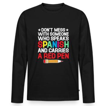 Professeur de langues étrangères École Professeurs de langues - T-shirt manches longues Premium bio Homme - noir - Devant - Nico (187cm)