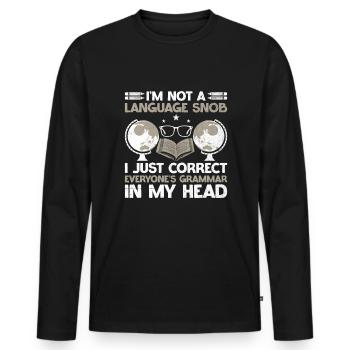 Professeur de langues étrangères École Professeurs de langues - T-shirt manches longues Premium bio Homme - noir - Devant - Nico (187cm)