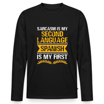 Professeur de langues étrangères École Professeurs de langues - T-shirt manches longues Premium bio Homme - noir - Devant - Nico (187cm)