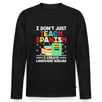Professeur de langues étrangères École Professeurs de langues - T-shirt manches longues Premium bio Homme - noir - Devant - Nico (187cm)