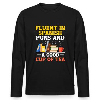 Professeur de langues étrangères École Professeurs de langues - T-shirt manches longues Premium bio Homme - noir - Devant - Nico (187cm)
