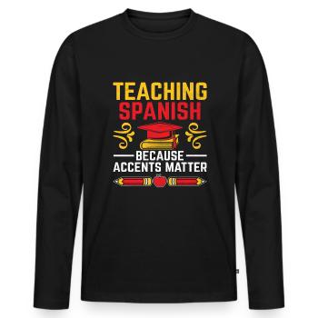 Professeur de langues étrangères École Professeurs de langues - T-shirt manches longues Premium bio Homme - noir - Devant - Nico (187cm)