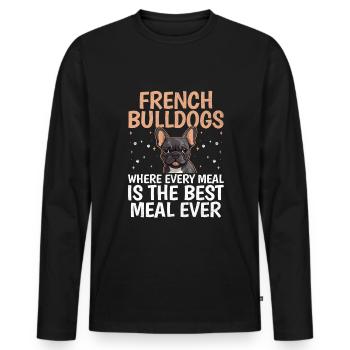 Bouledogues français où chaque repas est le meilleur repas - T-shirt manches longues Premium bio Homme - noir - Devant - Nico (187cm)