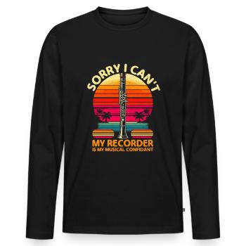 Tut mir leid, ich kann nicht, mein Blockflöte ist mein musikalischer Vertrauter - Männer Premium Bio Langarmshirt - Schwarz - Vorne - Nico (187cm)