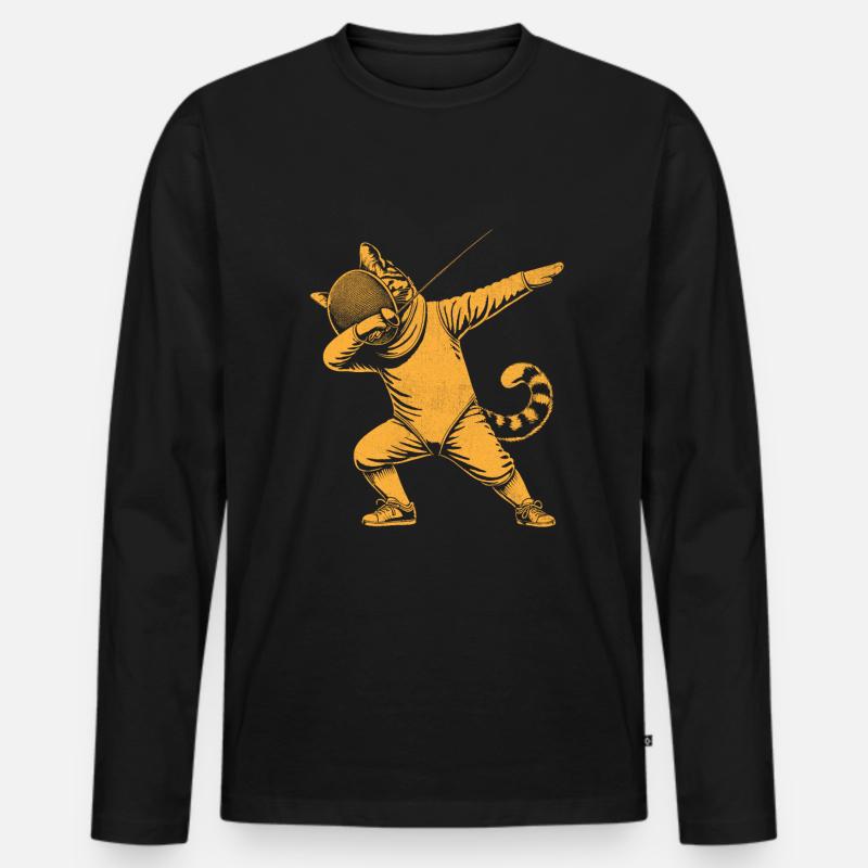 Doublage Chat Escrimeur Clôture Épée Épée Escrime T-shirt manches longues Premium bio Homme