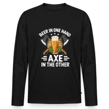 Beer In One Hand Axe In The Other Hatchet Throwing - Men's Premium Organic Long Sleeve Shirt - black - Front - Nico (187cm)
