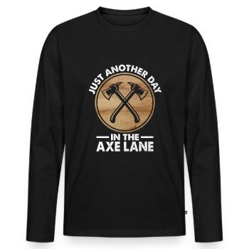 Nur ein weiterer Tag in der Axtgasse Beilwerfen - Männer Premium Bio Langarmshirt - Schwarz - Vorne - Nico (187cm)