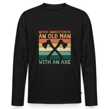 Ne sous-estimez jamais un vieil homme avec une hache - T-shirt manches longues Premium bio Homme - noir - Devant - Nico (187cm)