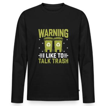 Warnung: Ich rede gerne über Müllsammler - Männer Premium Bio Langarmshirt - Schwarz - Vorne - Nico (187cm)