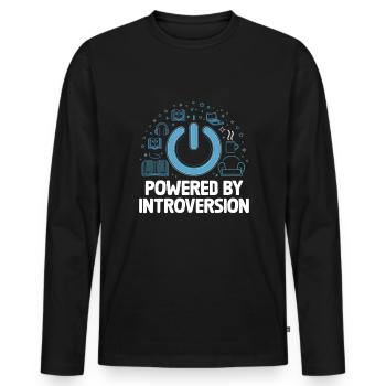 Propulsé par des dictons d’introversion pour les introvertis - T-shirt manches longues Premium bio Homme - noir - Devant - Nico (187cm)