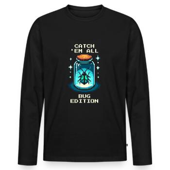 Insekten Sammeln Jagd Retro Pixel Art Gaming - Männer Premium Bio Langarmshirt - Schwarz - Vorne - Nico (187cm)